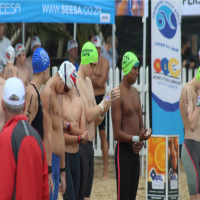 Catherine van Rensburg and Connor Albertyn win the 7.5km during Day 02 of the 2021 SA National Open Water Swimming Championships